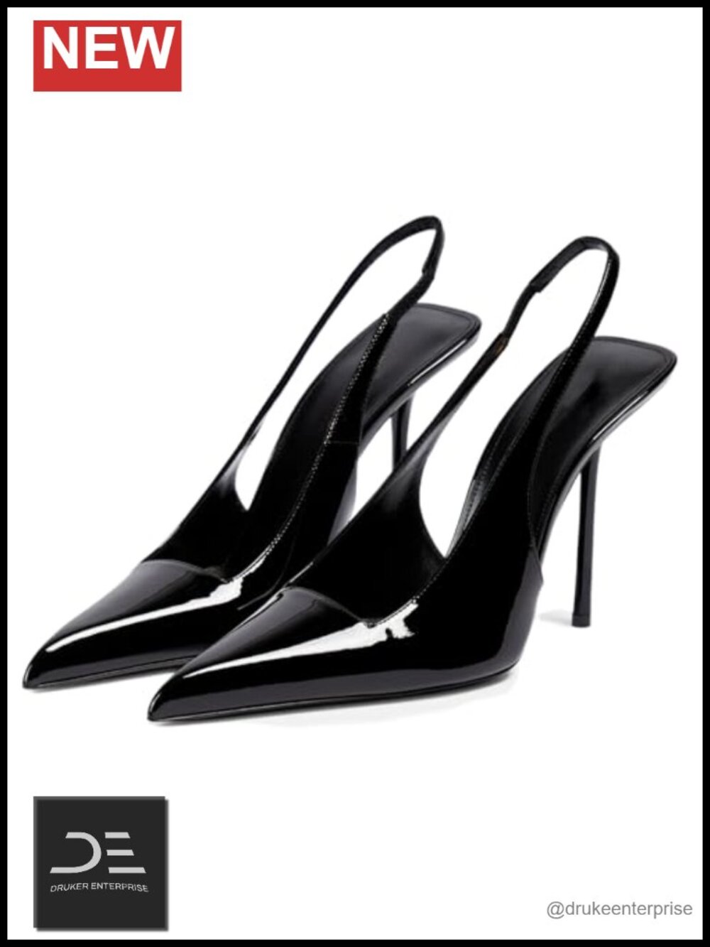 Slingback Heels for Women Pointed Toe Stiletto High Heels Patent Leather Slip On